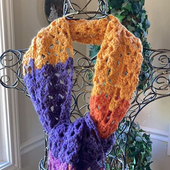 Crochet Multi Color Neck Scarf Made With Love - Picture 3 of 8